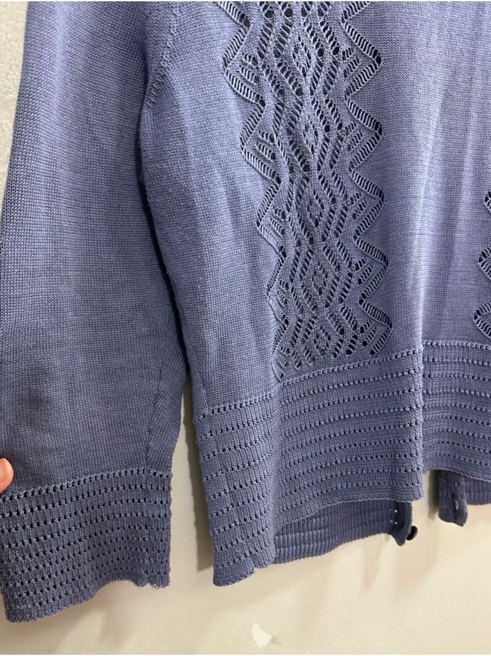 Peruvian Connection Blue/ Purple Crochet Knit Button Cardigan Size M - Picture 6 of 8